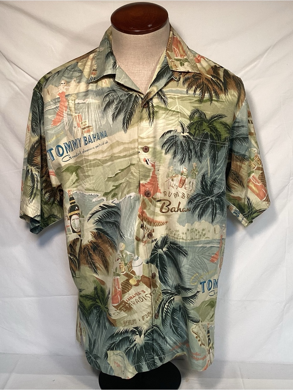 Tommy Bahama Silk Button Down Hawaiian Shirt Ports Of Call Graphics